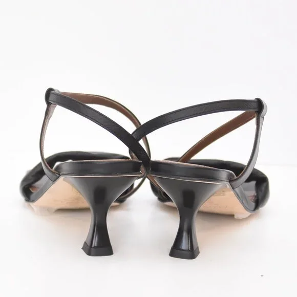 ALOHAS Asymmetrical Black Leather Heeled Open Toe Square Toe Sandal Shoes 40 US9 - Picture 10 of 16